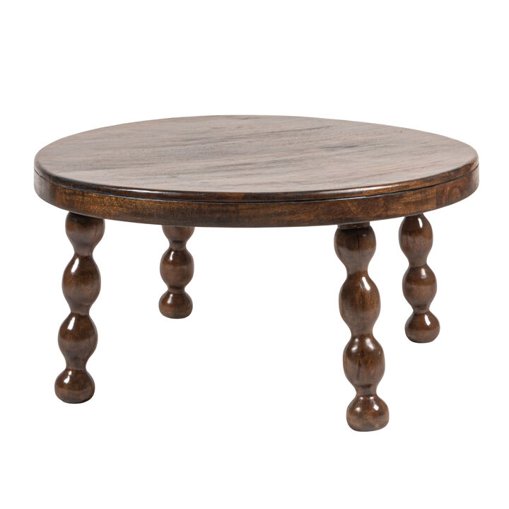 Round Mango Wood Table with Dowel Legs in Walnut