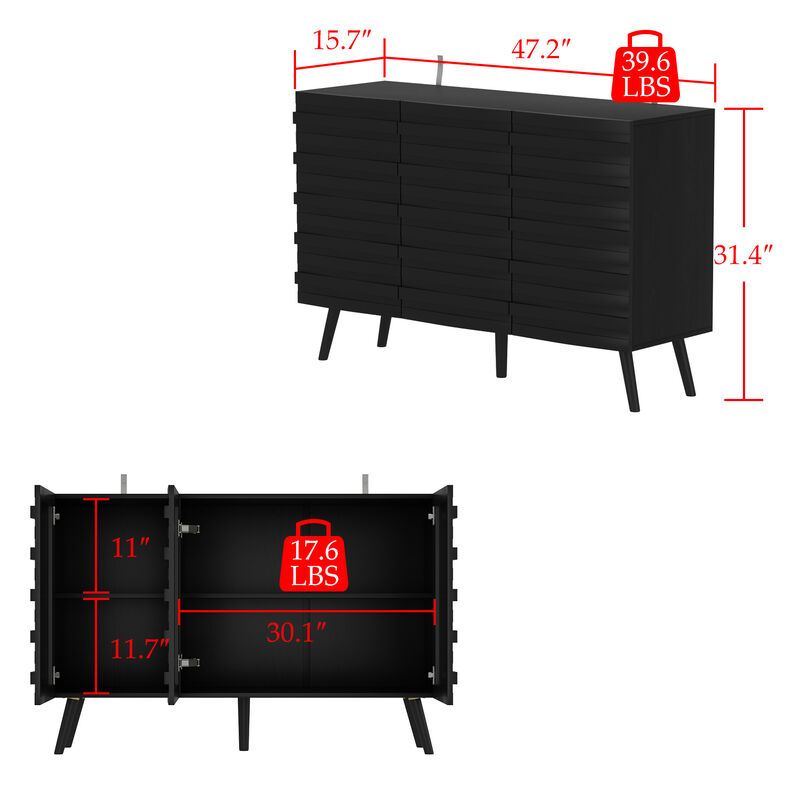 FUFU&GAGA Modern Storage Cabinet with 2 Adjustable Shelves, Solid Wood Legs & Embossed Laminate Finish