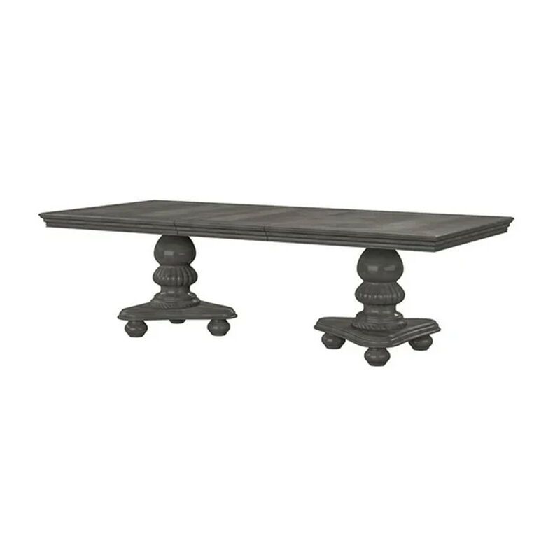 Ena 9pc Dining Table Set, Gray Faux Leather, Extendable 79-103 Inch image number 2