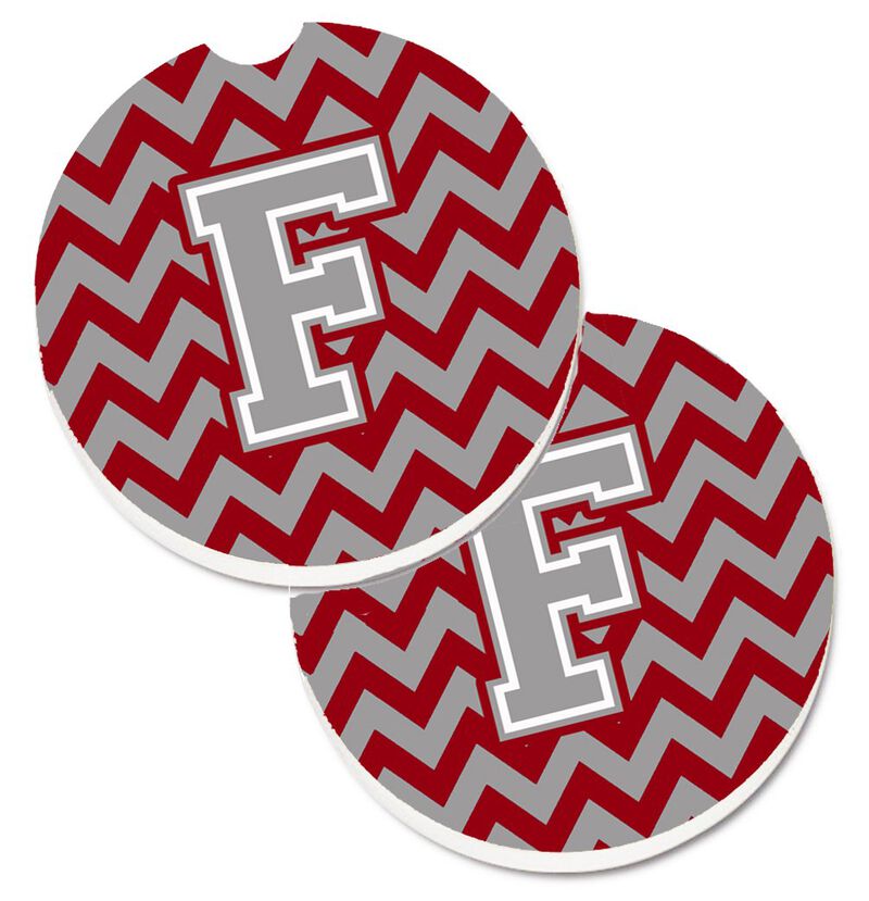 Caroline's Treasures Letter F Chevron Crimson & Grey Set of 2 Cup Holder Car Coasters CJ1043-FCARC, 2.56, Multicolor