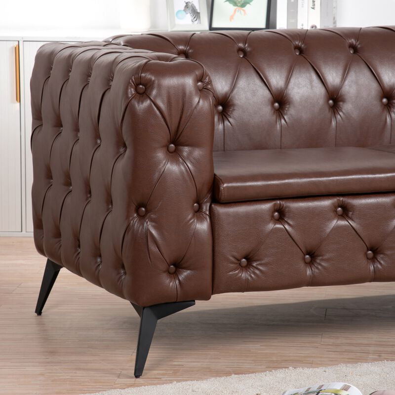Cintco 84.06 Inch Chesterfield Tufted PU Leather 3‑Seat Sofa image number 6