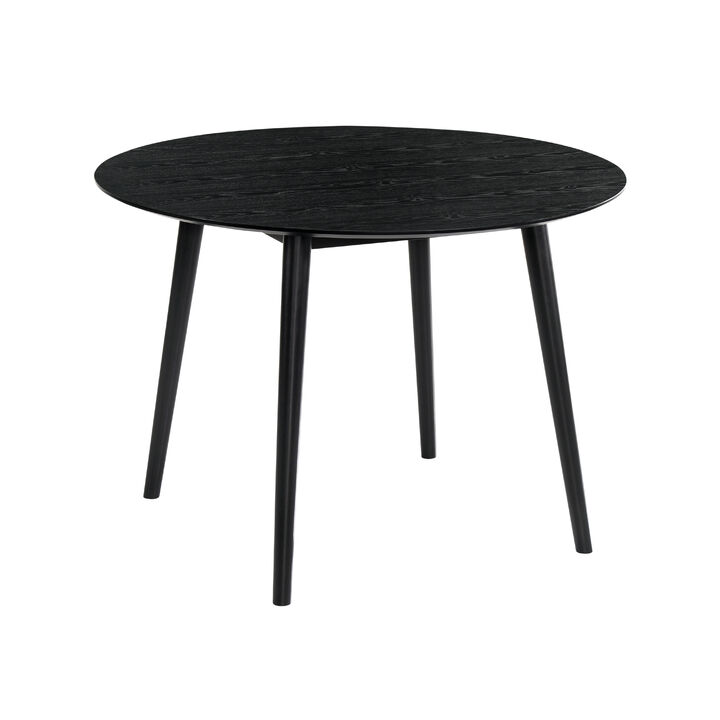 Round Dining Table with Wood and Tapered Legs, Black-Benzara