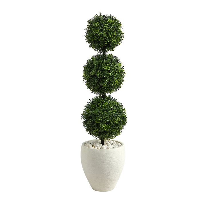 Hivvago 3.5 Feet Boxwood Triple Ball Topiary Artificial Tree in White Planter (Indoor/Outdoor)