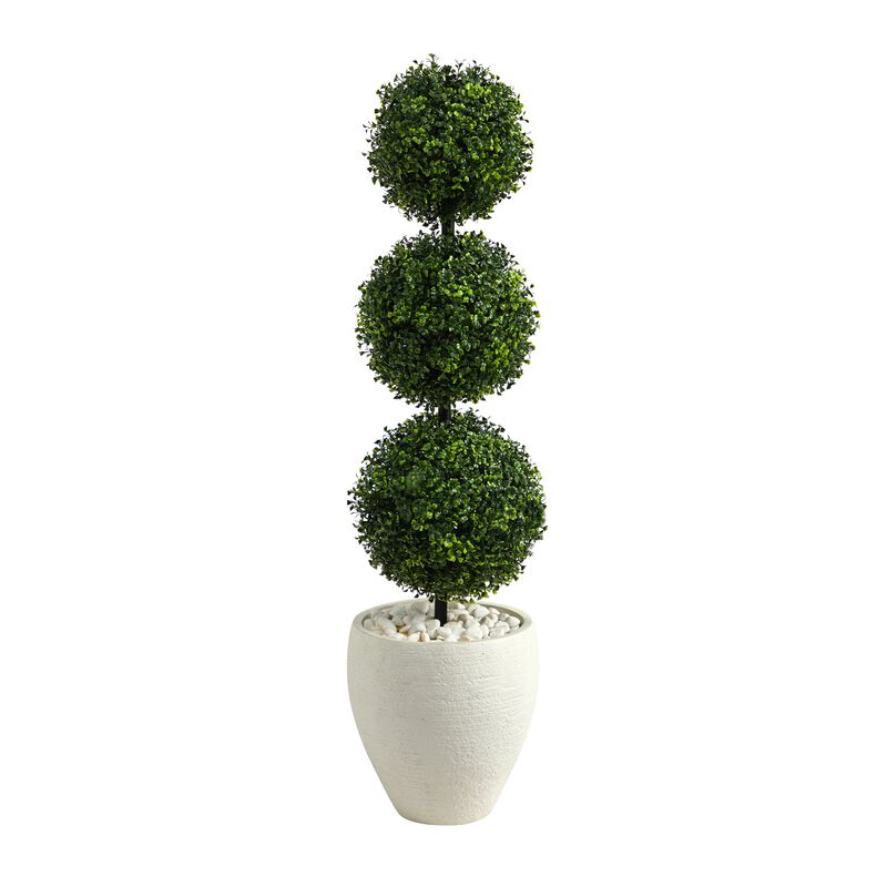 Hivvago 3.5 Feet Boxwood Triple Ball Topiary Artificial Tree in White Planter (Indoor/Outdoor)