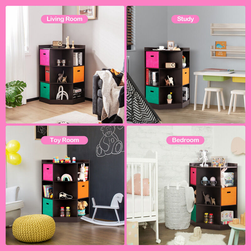 3-Tier Kids Storage Shelf Corner Cabinet with 3 Baskets