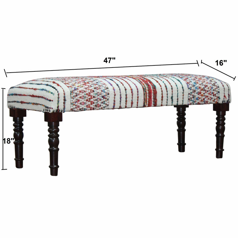 Stylish Upholstery Bench &ndash; Chevron Stripe Fabric Design with Strong Wooden Legs