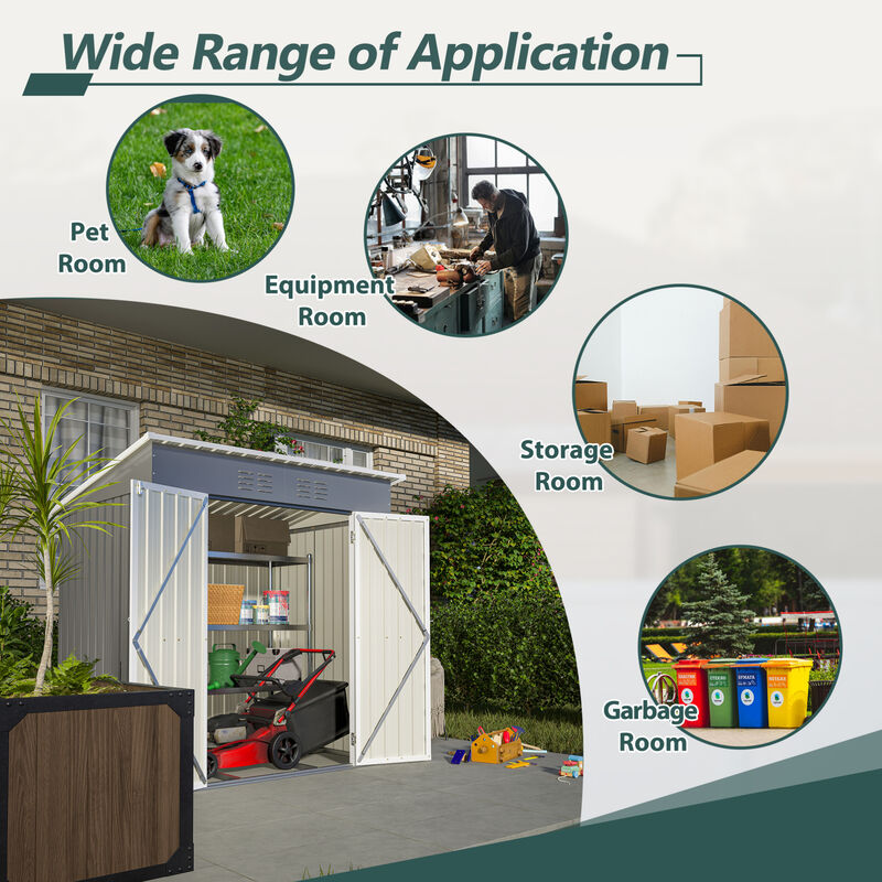 WOW PIONEER Durable 6'x4' Outdoor Metal Storage Shed with Lockable Door & Floor Frame for Garden Tools, Backyard Supplies and Multi-Purpose Outdoor Use image number 5