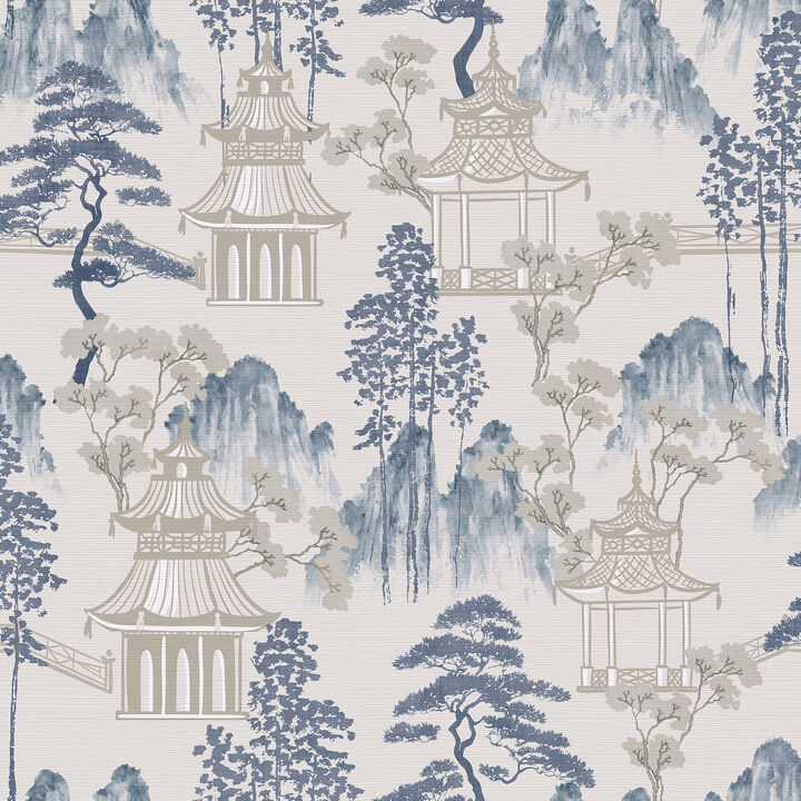 Akio Blue Pagoda Wallpaper
