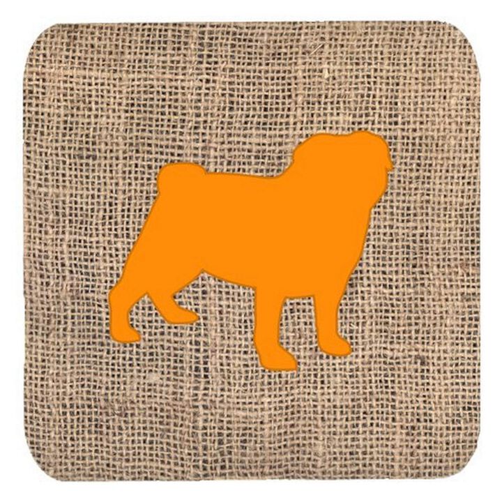 Caroline's Treasures BB1112-BL-OR-FC Pug Burlap and Orange Foam Coasters (Set of 4), 3.5 H x 3.5 W, Multicolor