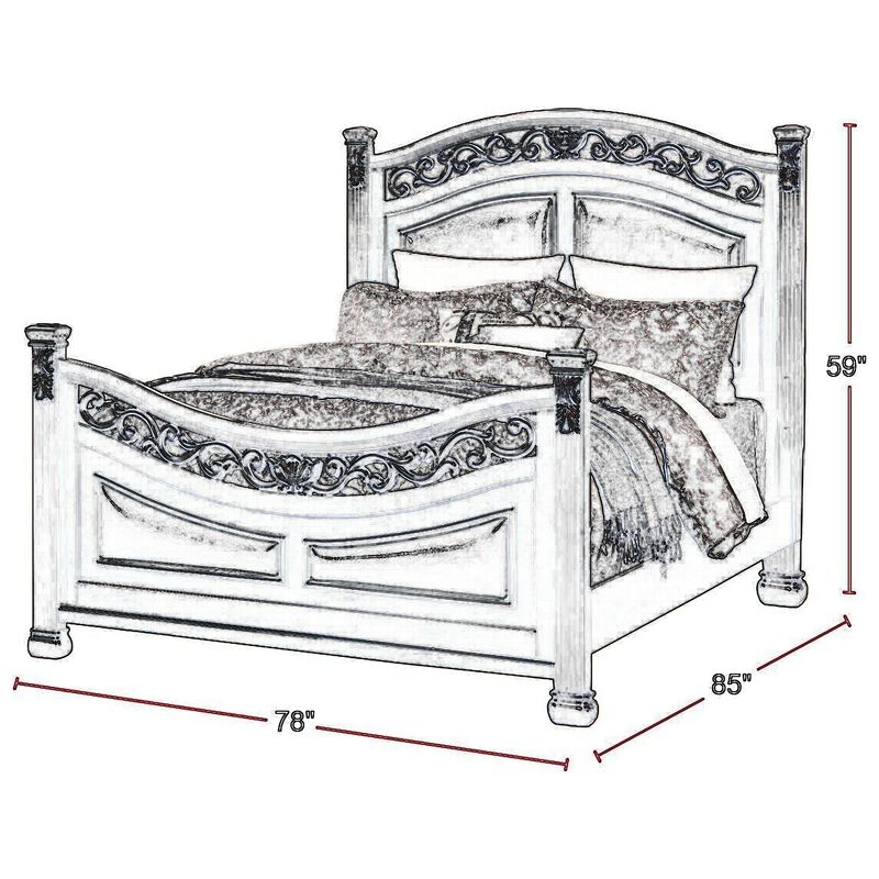 Meo King Size Bed, Padded Carved Dark Brown Faux Leather Upholstered - Benzara