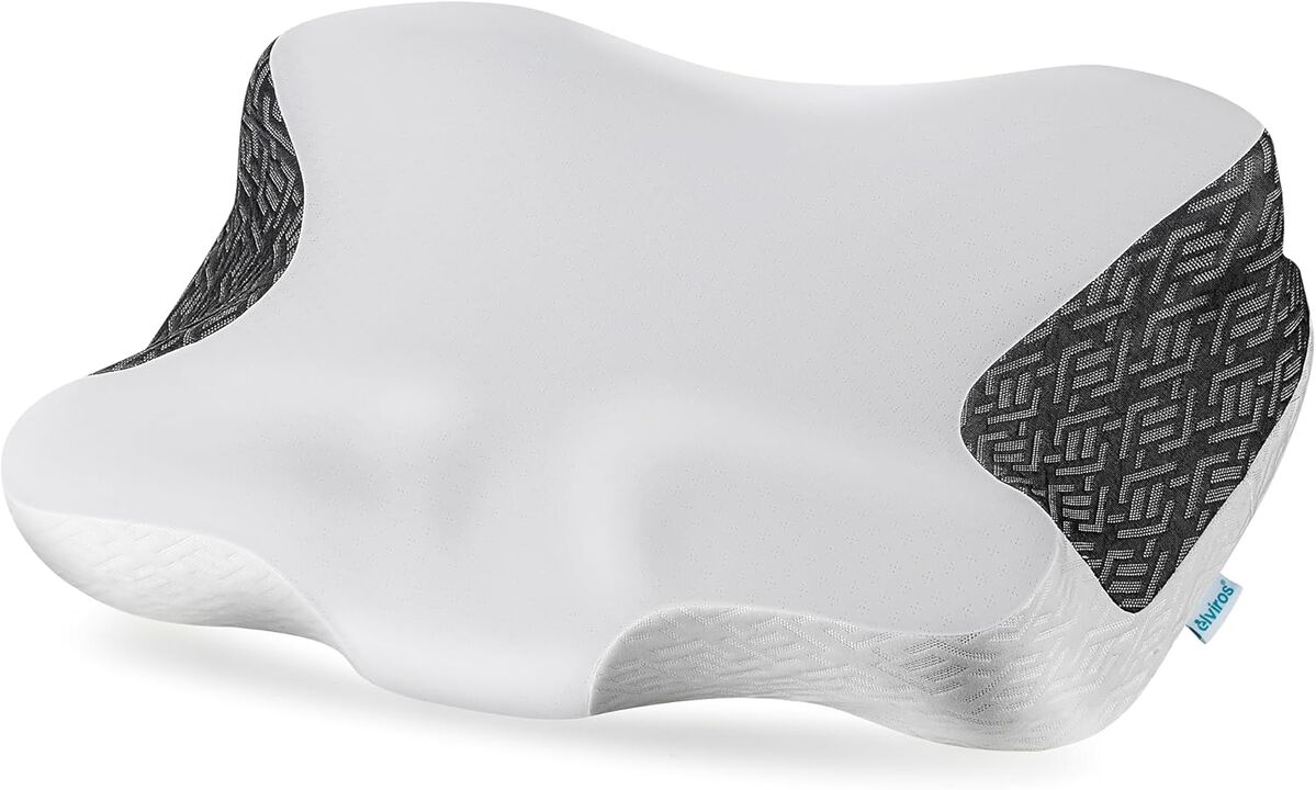 Elviros Cervical Neck Pillow for Neck Pain Relief, CPAP Pillow for Side, Back & Stomach Sleepers, Ergonomic Orthopedic Pillow for CPAP Users to Reduce Air Leaks and Mask Pressure, White