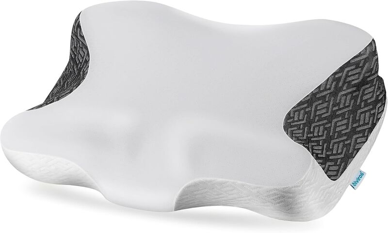 Elviros Cervical Neck Pillow for Neck Pain Relief, CPAP Pillow for Side, Back & Stomach Sleepers, Ergonomic Orthopedic Pillow for CPAP Users to Reduce Air Leaks and Mask Pressure, White