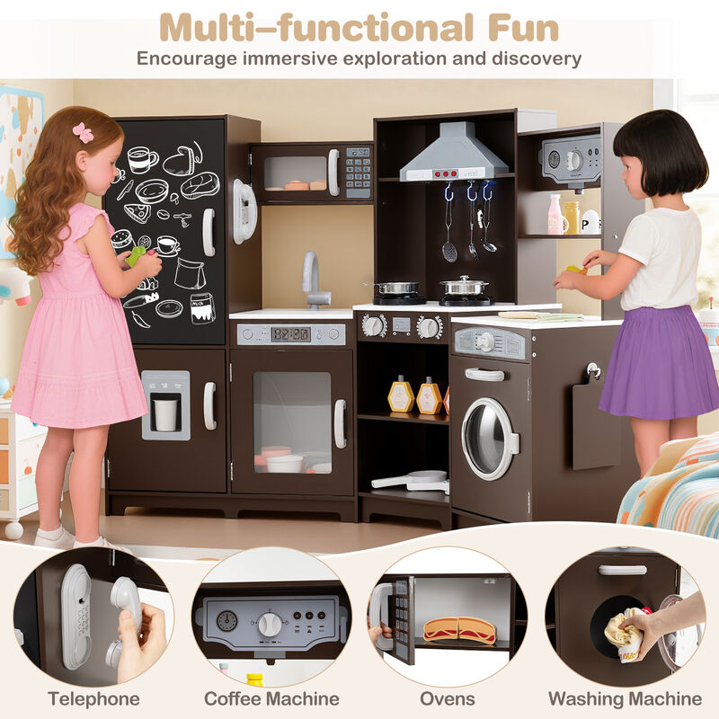 Large Pretend Play Kitchen Set with Lights and Sounds for Kids Playroom image number 4