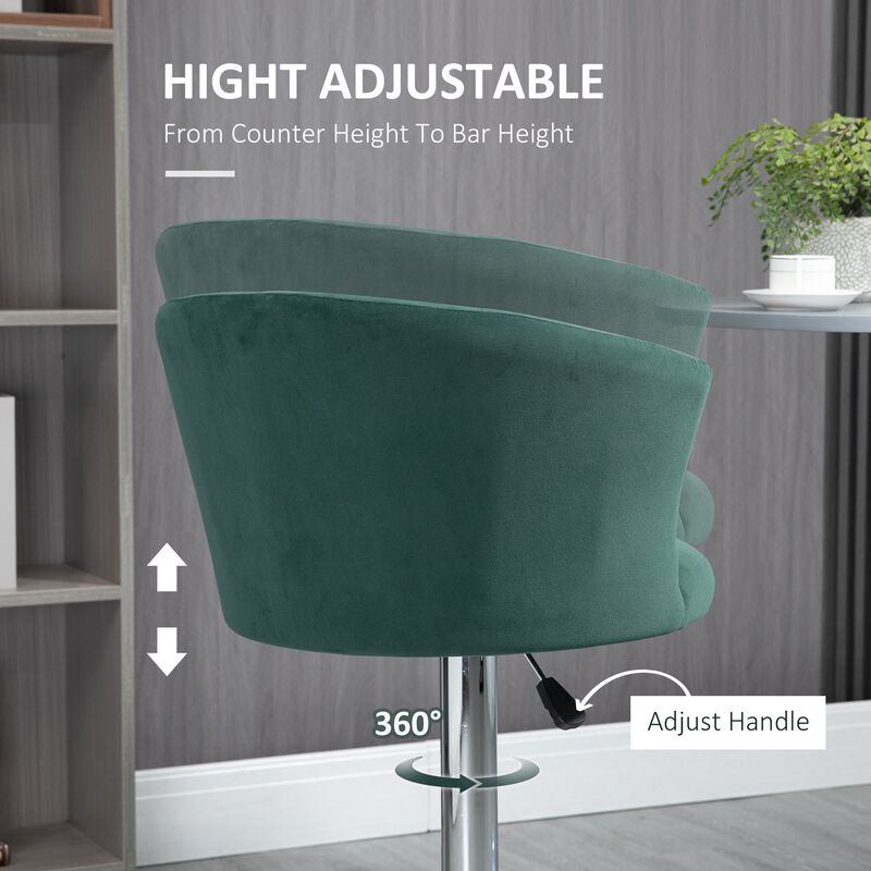 Dark Green Bar Seating: Set of 2 Velvet Swivel Counter Stools