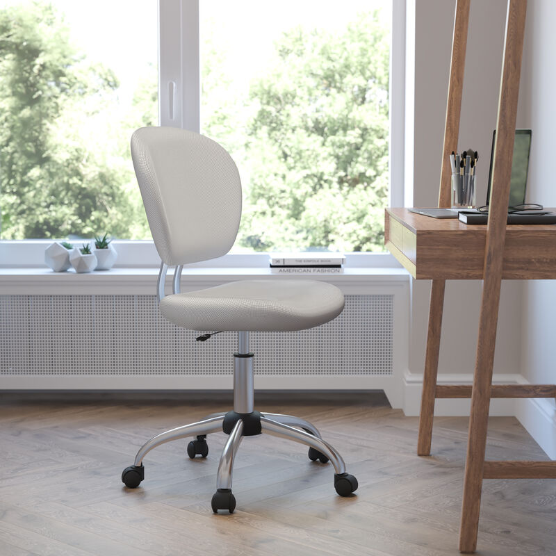 Beverly Mid-Back White Mesh Padded Swivel Task Office Chair with Chrome Base image number 1