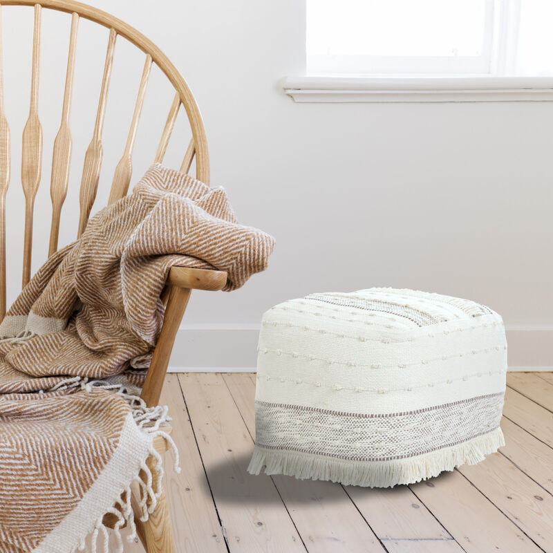 Handwoven Cotton Striped Pouf Ottoman for Bedroom or Lounge Decor