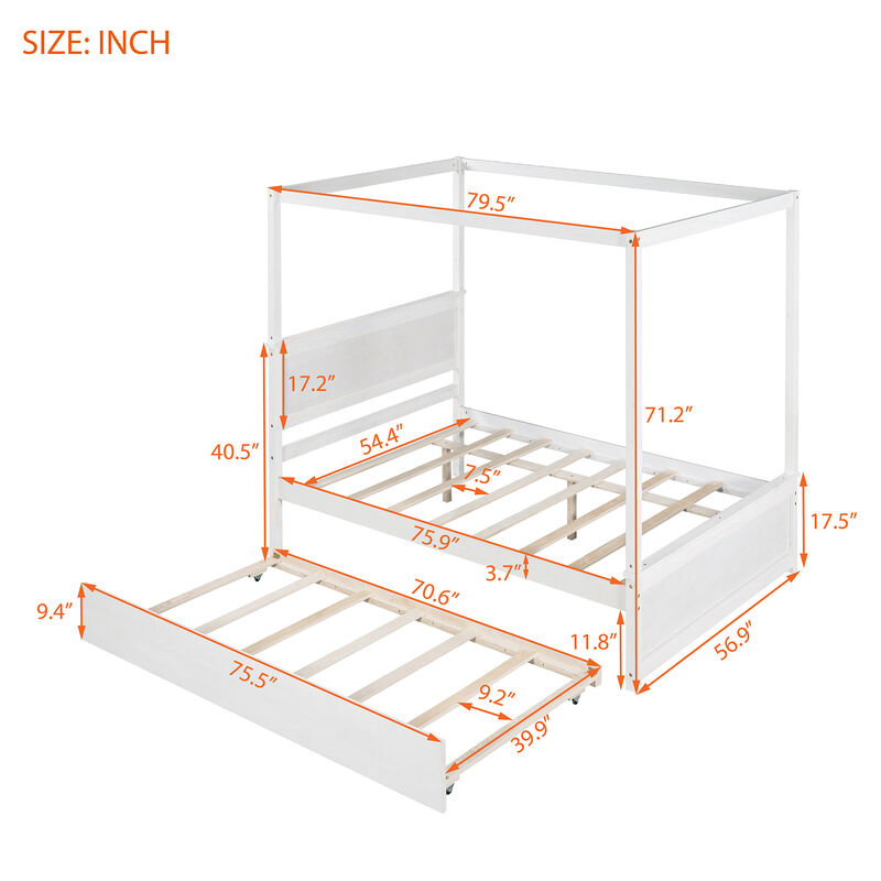 Merax Full Size Canopy Bed with Pull-out Trundle Bed image number 5