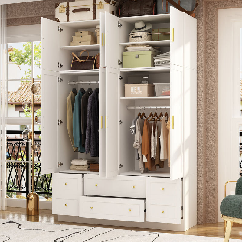 FUFU&GAGA Four-Door Wardrobe with Six Drawers and Top Cabinet (63" W x 19.7" D x 94.5" H),White