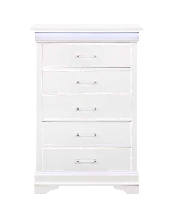 Solid Wood Five Drawer Chest with Built-In LED Lighting for Bedroom Storage
