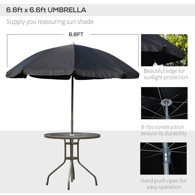 Black Outdoor Dining: 6-Piece Patio Set with Umbrella and Folding Chairs