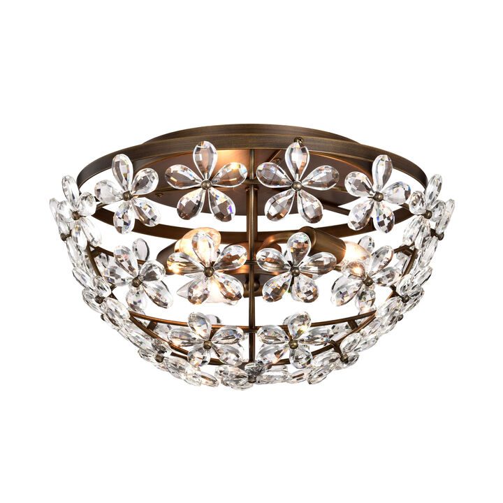 Amila 3-Light Bronze Glam Daisy Flower Crystal Blossom Flush Mount