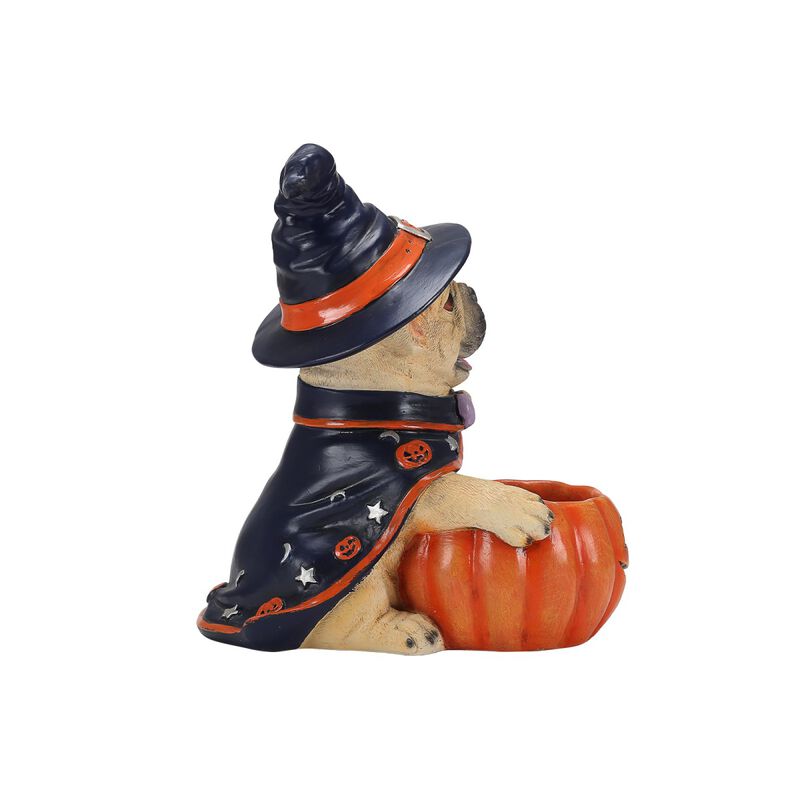 Worip Halloween Resin Dog Witch Figurine with Pumpkin Candy Bowl image number 3