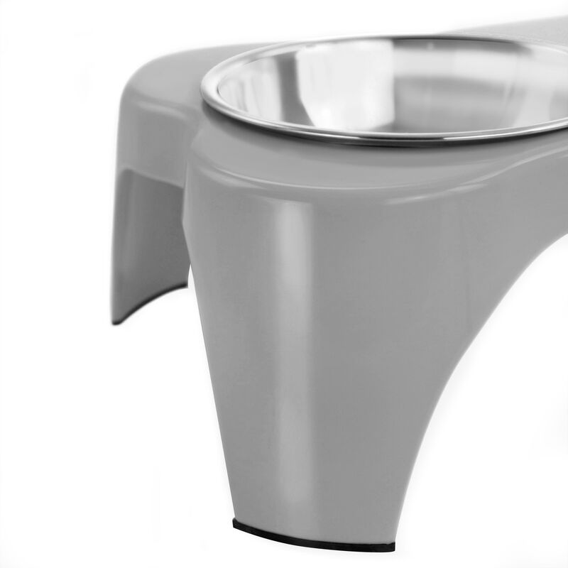 Gibson Home Bow Wow Meow 3 Piece Elevated Pet Bowl Dinner Set in Grey