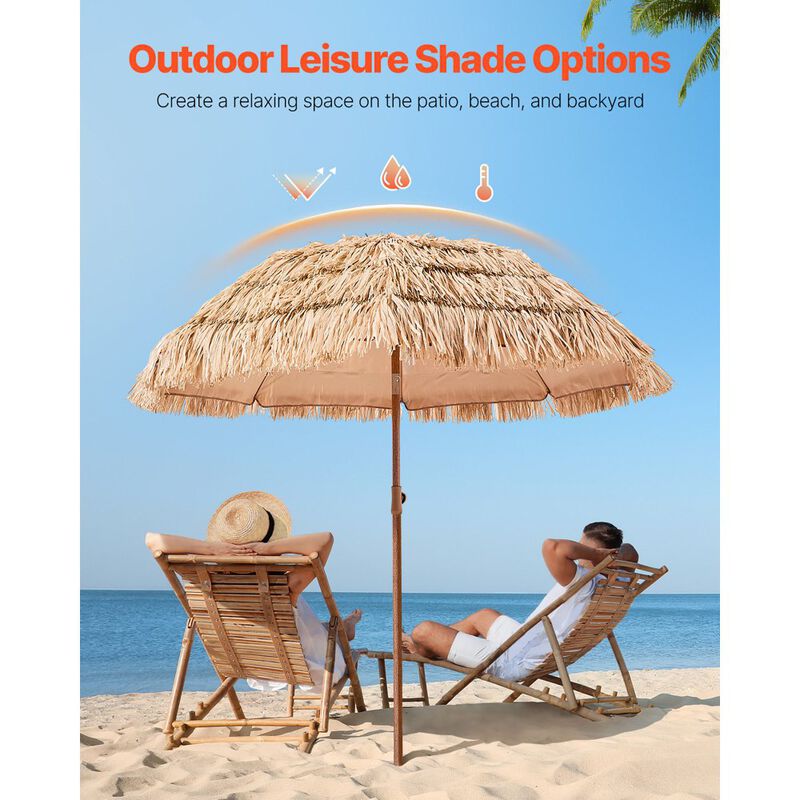 Thatched Patio Umbrella with Tilt, Hawaiian Style Beach Parasol for Pool & Garden image number 3