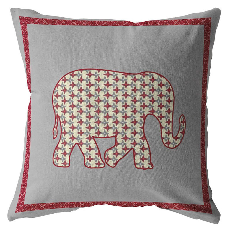 Homezia 18"Red Gray Elephant Zippered Suede Throw Pillow