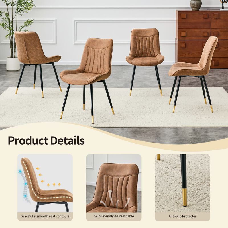 Set of 4 Dining Chairs PU Leather Side Dining Chairs with high back and stitched backrest Metal Leg Dining Chairs with leveling feet image number 6