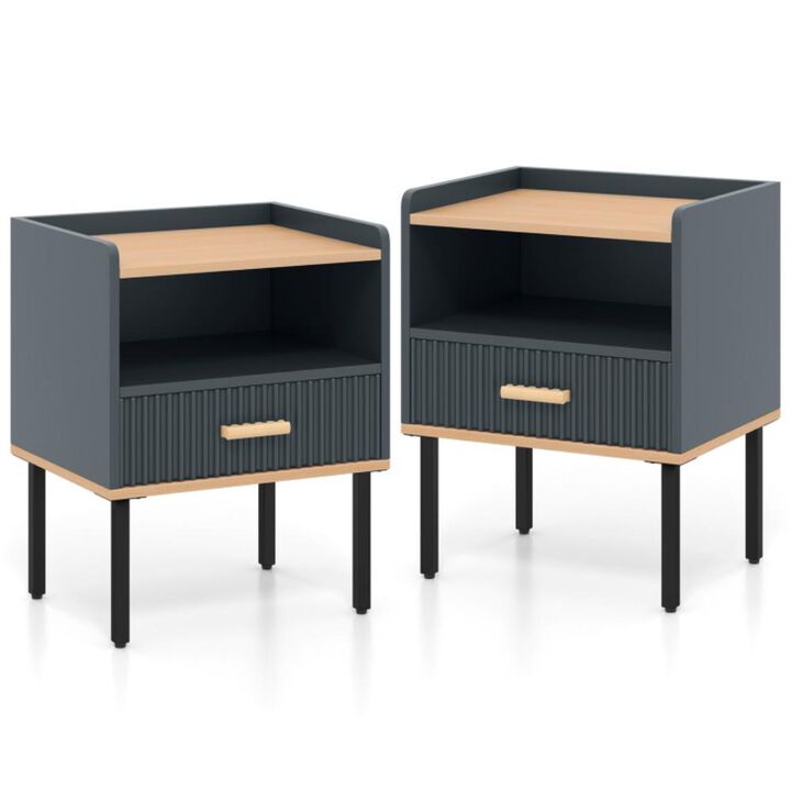Hivvago Nightstand Bedside End Table with Drawer and Shelf for Living Room Bedroom-Set of 2