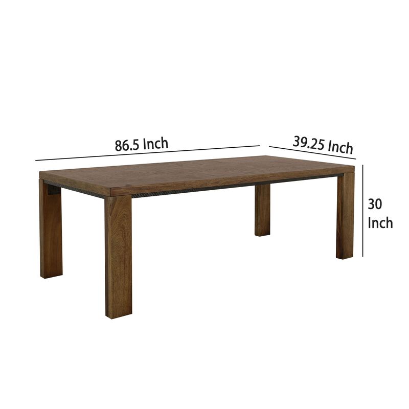 Ally Dining Table, Textured Apron, Walnut Brown Parota Wood 87 Inch - Benzara