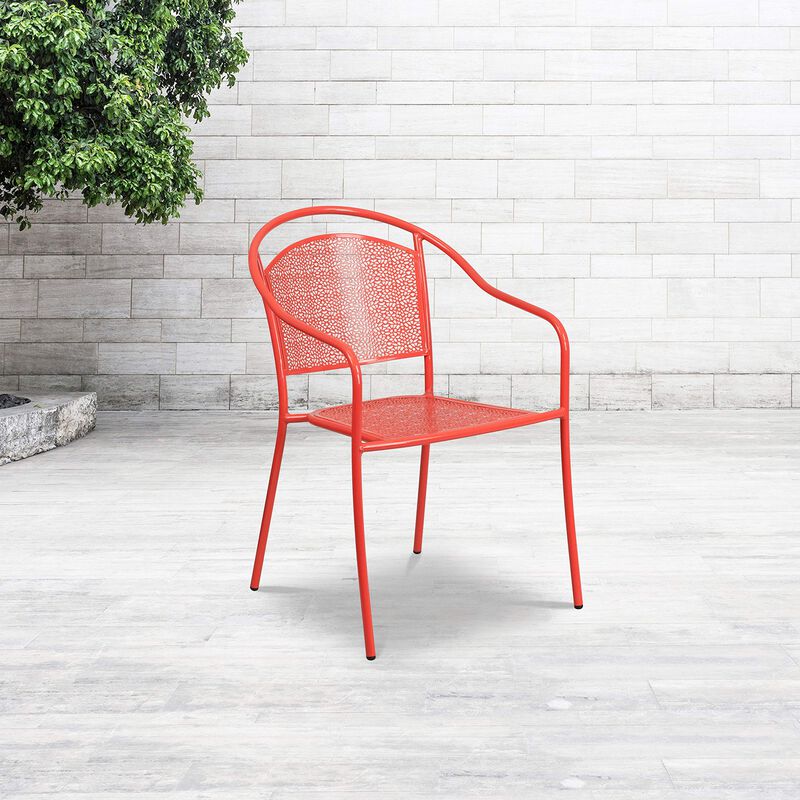 Flash Furniture Commercial Grade Coral Indoor-Outdoor Steel Patio Arm Chair with Round Back