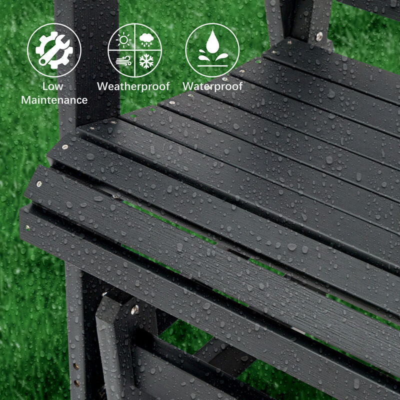 Poly Lumber Patio Glider for One Person, Ergonomic Deep Seat and High Backrest, with Removable Cup Holders, Wood-Like Pattern, Heavy Duty 700 LBS, for Outdoor Patio Garden Yard (Black)