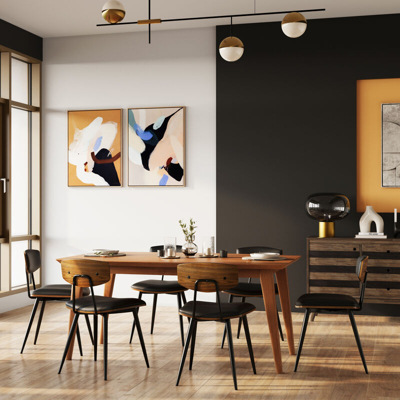 Draper SOLID HARDWOOD and Rubberwood 66 inch x 40 inch Rectangle Mid Century Modern Dining Table in Teak Brown