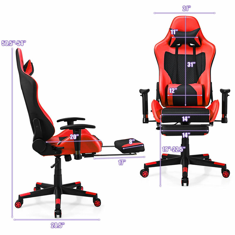 Costway Massage Gaming Chair Reclining Racing Office Computer Chair with Footrest Red