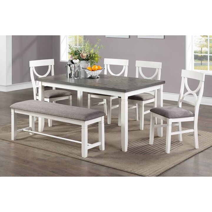 Dining Room Furniture White 6pc Dining Set Table 4 Side Chairs and A Bench Rubberwood MDF
