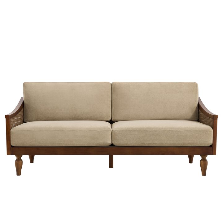 Zepcol Farmhouse Rubberwood Rattan Loveseat