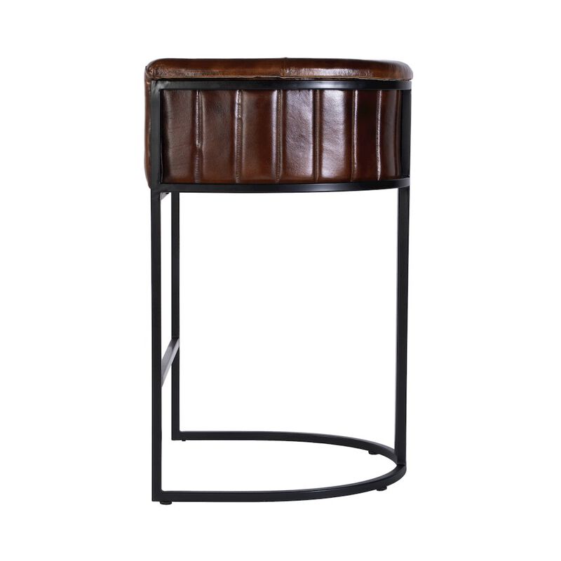 Butler Specialty Rockford 29 in. Seat Height Leather Barrel Bar Stool, Black, Brown image number 3
