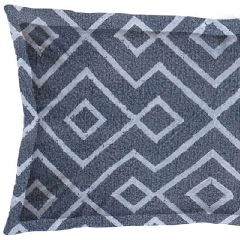 HomeRoots 13" X 21" Blue And Gray Diamond Linen Throw Pillow Cover with Embroidery image number 2