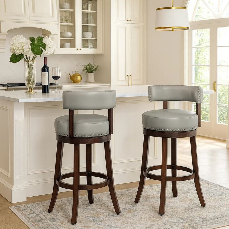 Shirley Contemporary 29" Barstool With pu Cushion, Gray Finish, Set of 2 image number 6