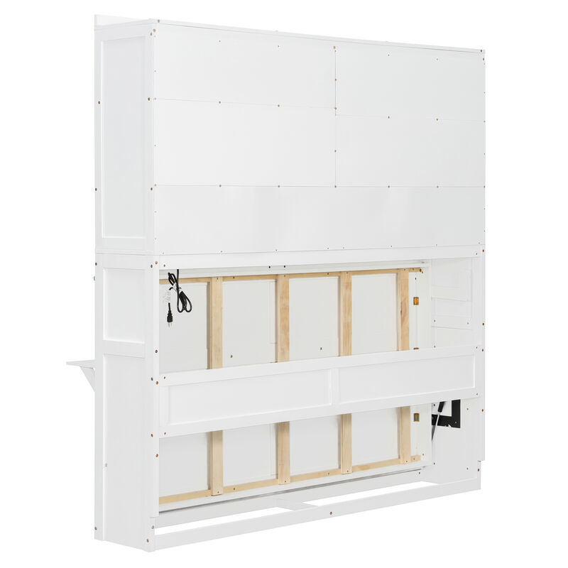 Whisen Twin Size Murphy Bed with Top Cabinet, Desk, LED & USB, MDF/LVL, Space-Saving for Apartments image number 8