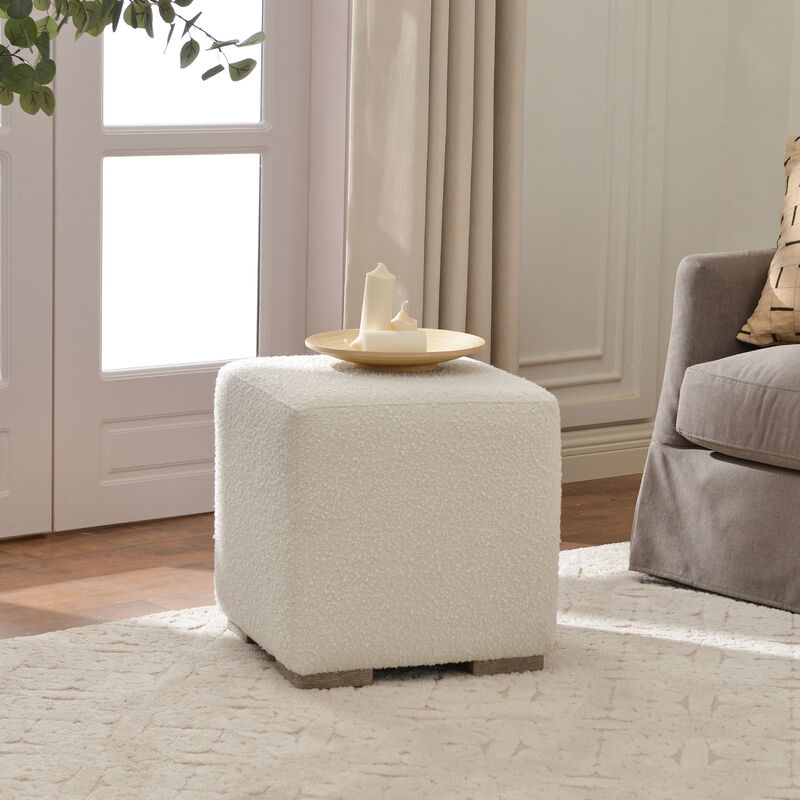 KINWELL 18.5" W Square Boucle Upholstered Ottoman Entryway Footstool image number 5