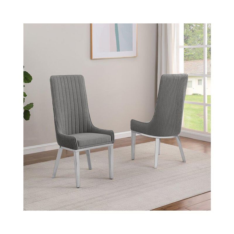 Dark Gray Teddy Fur Dining Chairs with Silver Stainless Steel Base - Set of 2