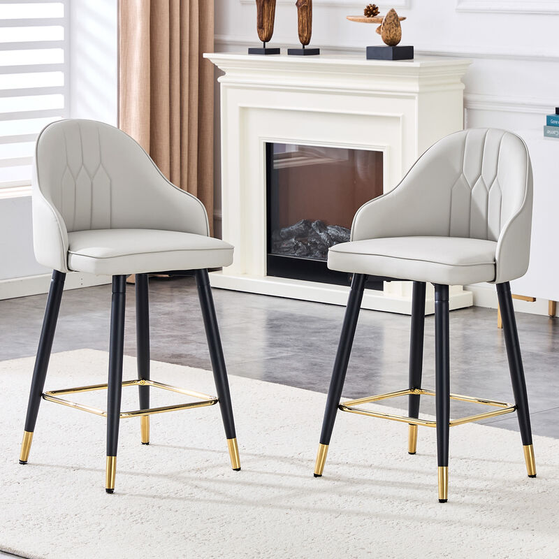 Whisen 26" Bar Stools Set of 2, PU Leather Metal, Adjustable Footrest for Kitchen Island Home Bar image number 3