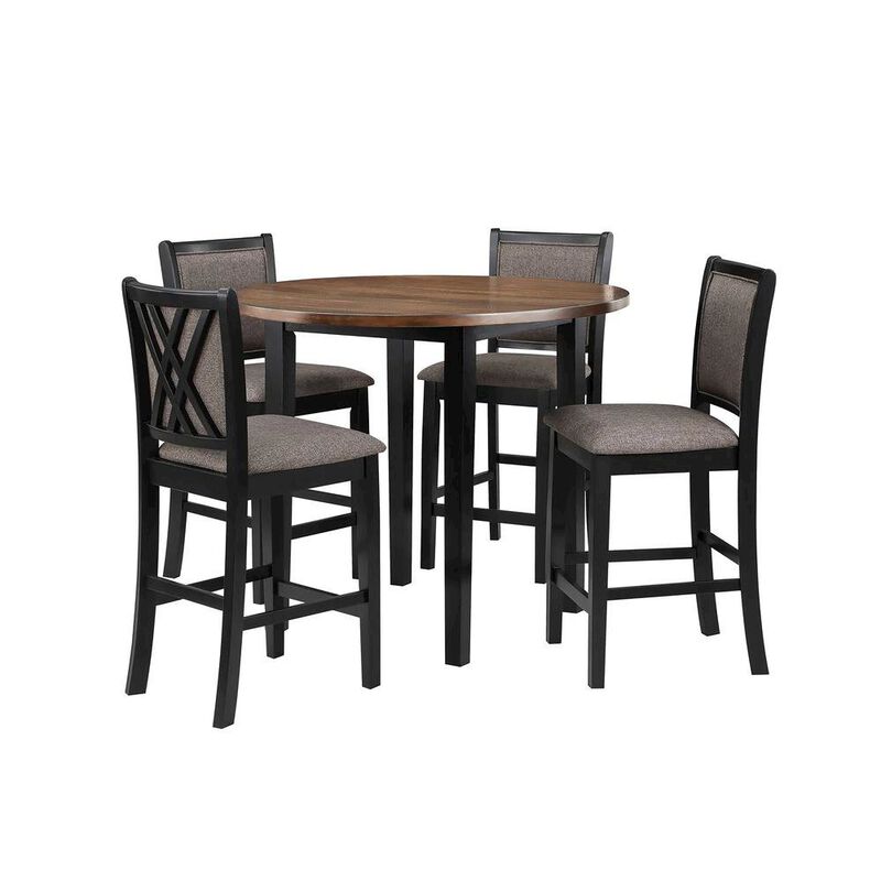 Black Round Dining Table with 4 Chairs, Solid Wood Dinner Table Set image number 3
