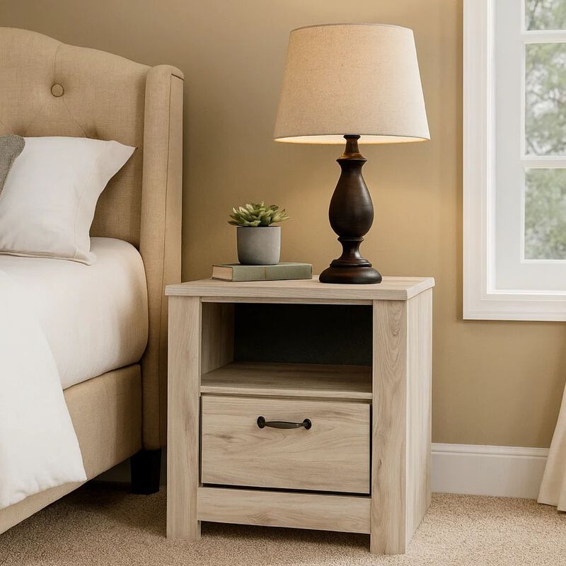 Simon Nightstand, Drawer and USB, Rustic Gray Laminate Whitewash image number 6