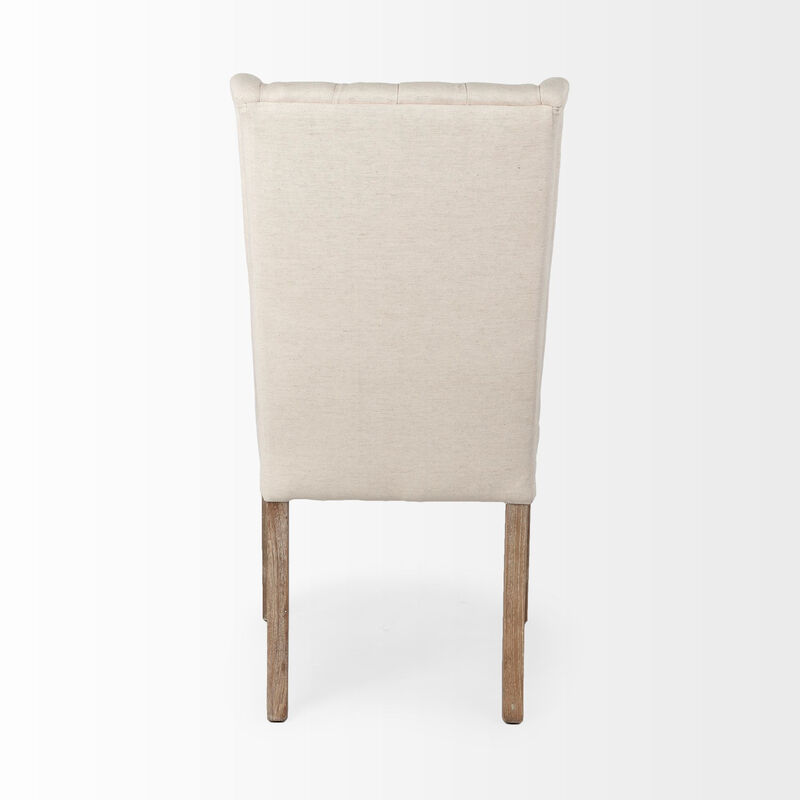 Tufted Linen Upholstered Wing Back Dining Chair, Elegant Side Chair for Dining Room