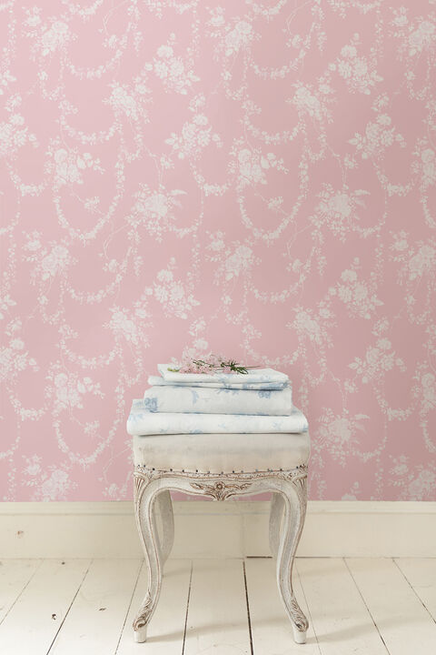 Chandelier Gates Easter Pink Floral Drape Wallpaper