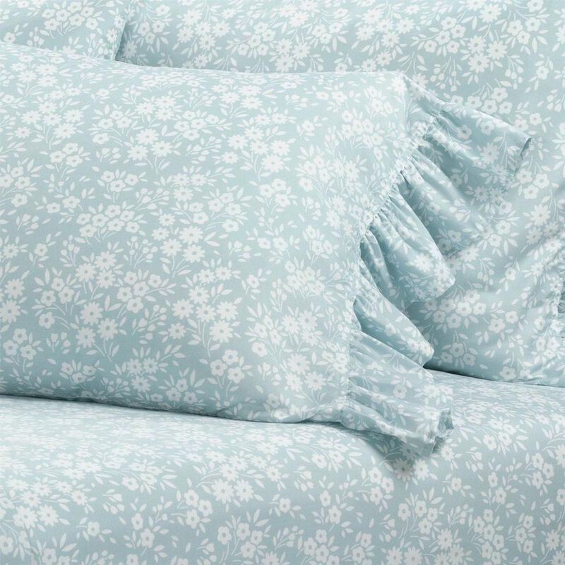 Hivvago King Size Polyester Blue Ruffle Floral 6 Piece Sheet Set